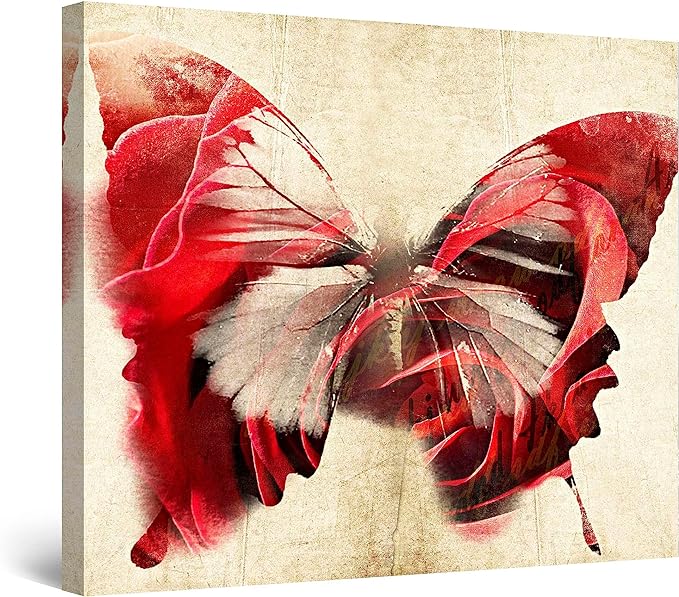 Startonight Canvas Wall Art Red Butterfly
